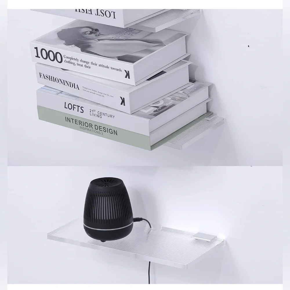 Clear Acrylic 12 Inch Floating Shelves w/Invisible Metal Brackets Set of 4